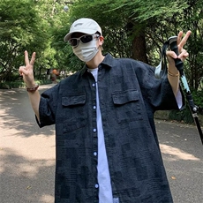 夏季牛仔短袖衬衫男生潮五分袖美式复古高级感J2209P46，男装衬衫，星座1116-2