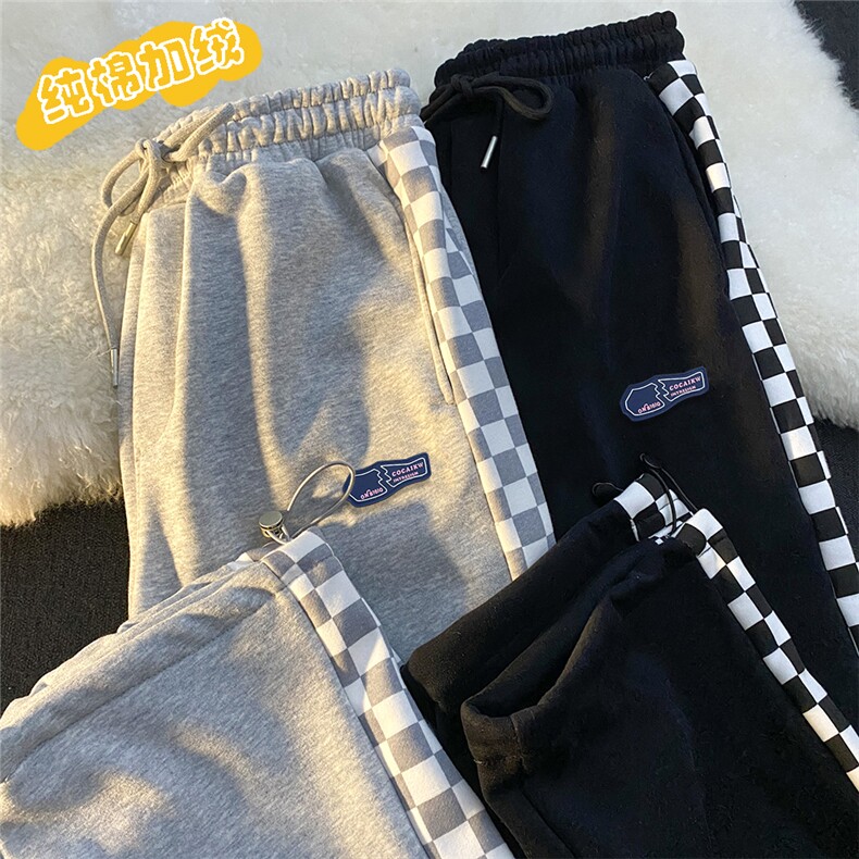 703-1-K286-P55冬季男纯棉拼接棋盘格休闲卫裤，男装休闲裤，星座703-1