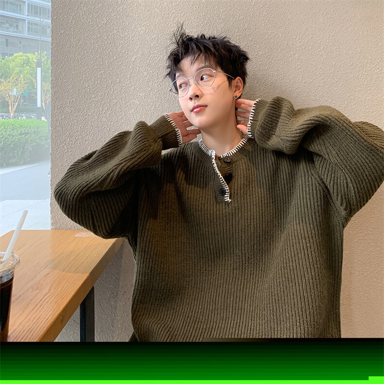 Cleanfit珠地设计感亨利领毛衣慵懒风手工缝线针织衫外套秋冬F06,男装针织衫/毛衣,星座506