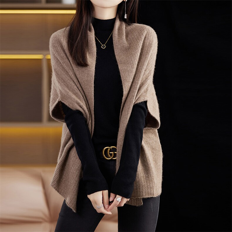 时尚百搭针织蝙蝠袖镂空羊毛披肩优雅显瘦，披肩，丽特绒