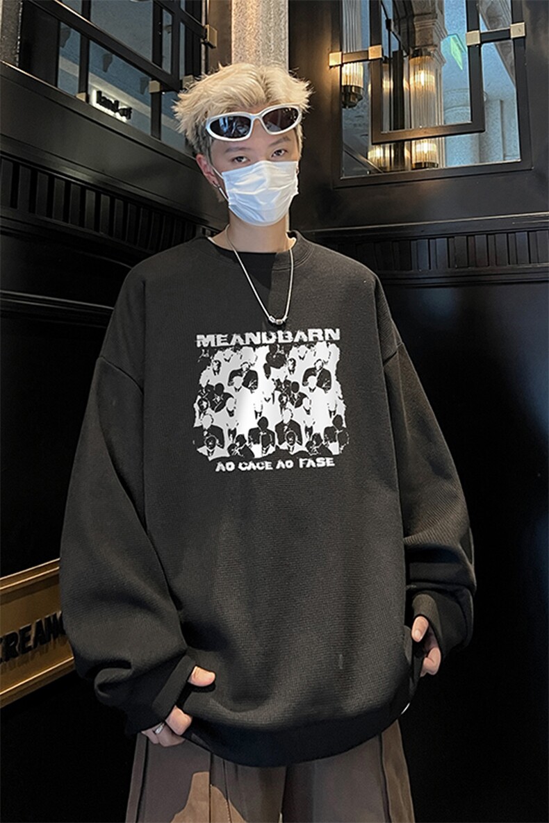 华夫格！华夫格上衣男圆领华夫格卫衣男大码长袖t恤男HY247-特P23,男装T恤,电商B367