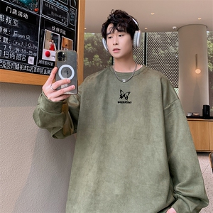 港风供抖音得物高品质直播美式麂皮绒宽松卫衣W3509P38图片