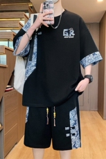 TZ25302-P55夏季休闲T恤短裤男两件套港风学生宽松短袖运动套装，男装牛仔裤，电商D310B