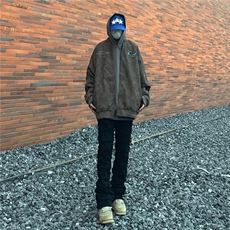 美式复古潮春秋棕色宽松休闲高街重磅刺绣pu皮外套男女夹克皮，男装夹克，星座218-1（原230）