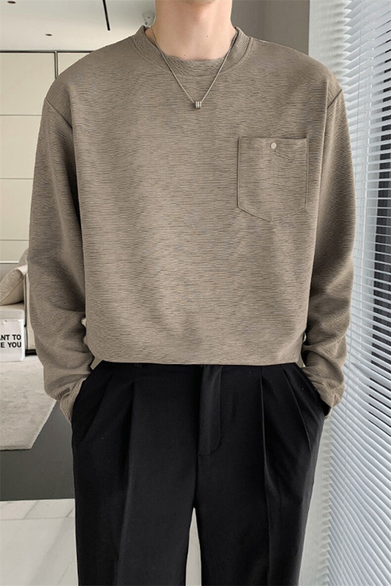 23秋轻熟风肌理垂感免烫抗皱套头纯色内搭韩系打底衫VE12/P58控89,男装T恤,电商A243