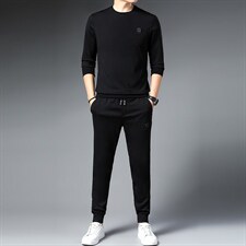 2023年男士圆领印花时尚休闲运动套装秋季中青年长袖长裤两件套潮，男装休闲套装，电商B212（原钱塘6029）