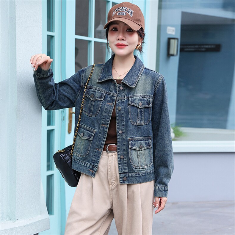 牛仔外套女早秋新款高级感复古牛仔帅气机车街头洋气小个子短外套，女装牛仔外套，江南女神