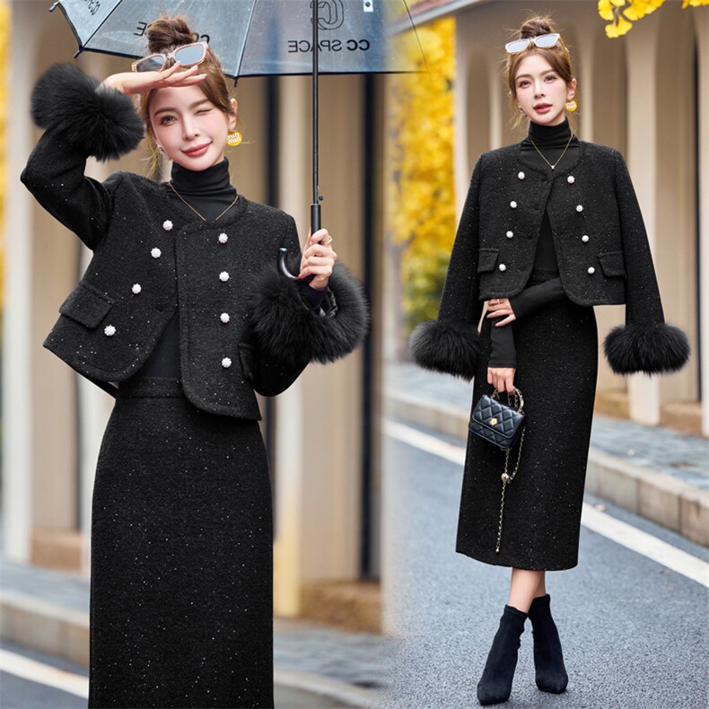 时尚小香风套装裙女2025年冬季新款爆款气质超好看羽绒服两件套装,女装套装/套裙,雅静靓衣