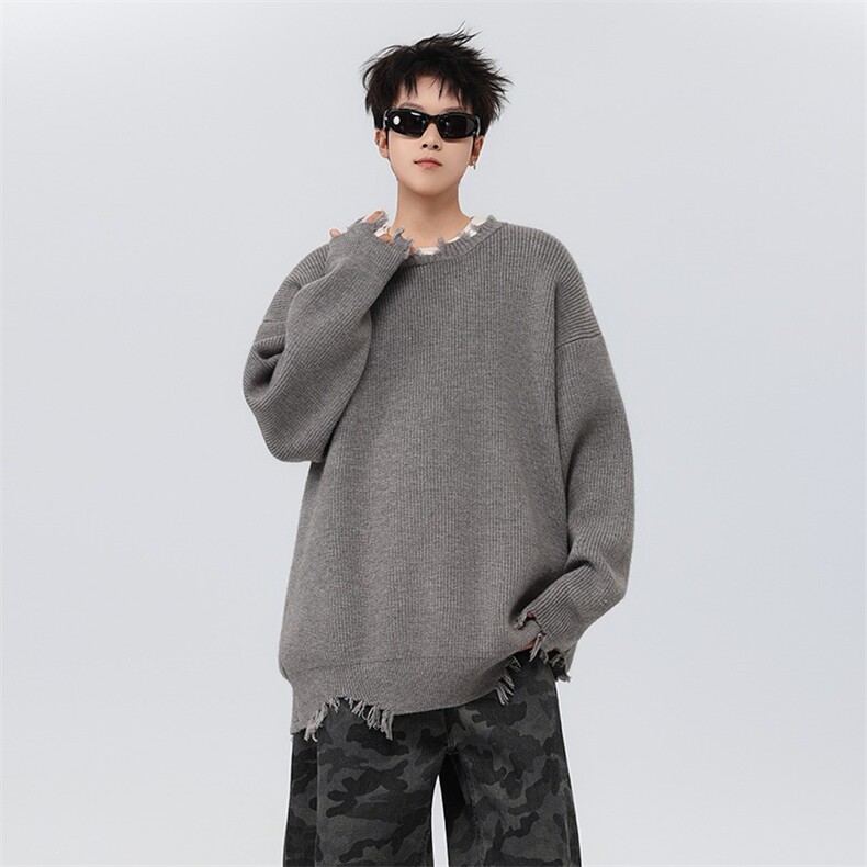 纯色破洞毛衣男女同款针织衫A125-P60，男装针织衫/毛衣，电商D312