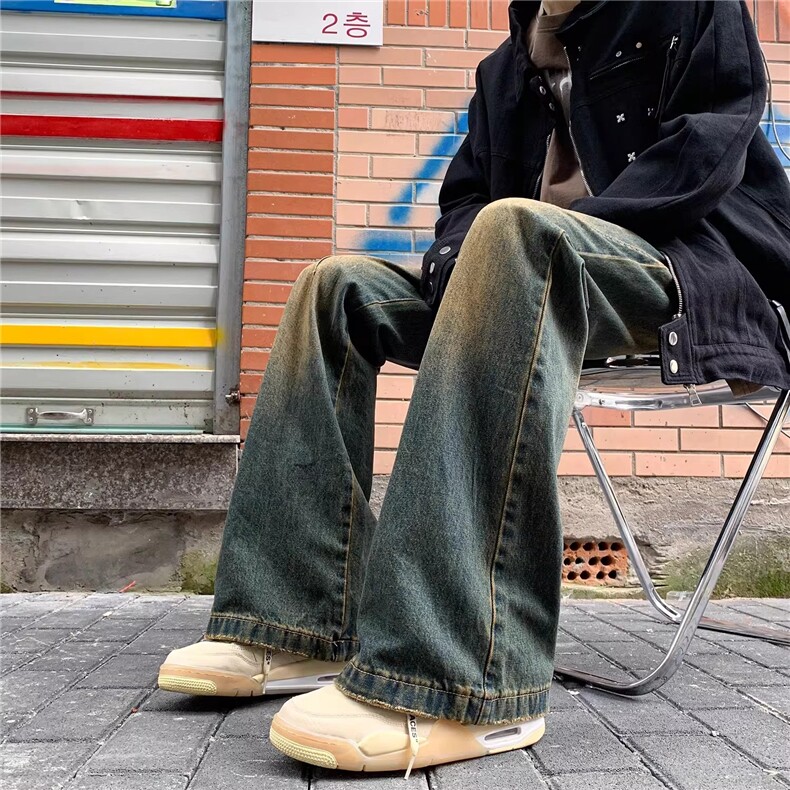 美式潮牌牛仔裤男春秋季2026新款微喇阔腿裤子宽松直筒NZD736,男装牛仔裤,星座516A
