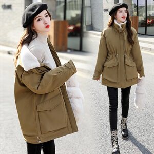 棉衣/棉服2021新款冬仿羊羔毛中长款工装棉服女外套,女装派克服,瑶迪依秀