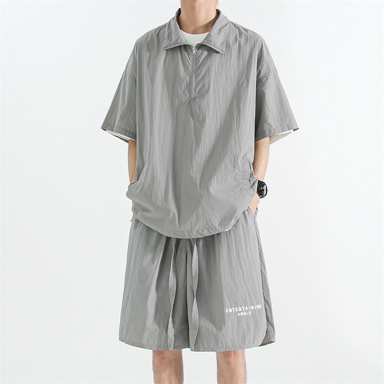 冰丝POLO领男士夏季薄款速干短袖短裤套装宽松篮球运动服TZ113p55图片