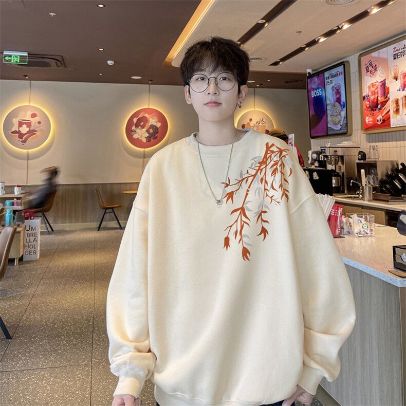 新中式卫衣男款春秋季2025新款国潮竹子印花宽松圆领oversize上衣，男装卫衣，电商B371