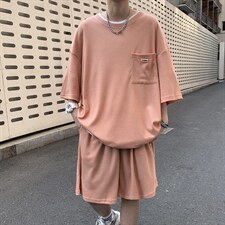 百搭时尚新款原宿男T恤简约日系休闲套装H92P40图片