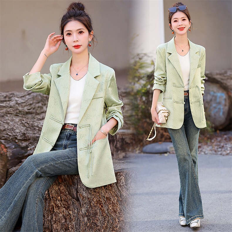 夏女装官方官网新中式轻国风西装外套女2025春秋新款时尚超好，女装西装，歌伊格美