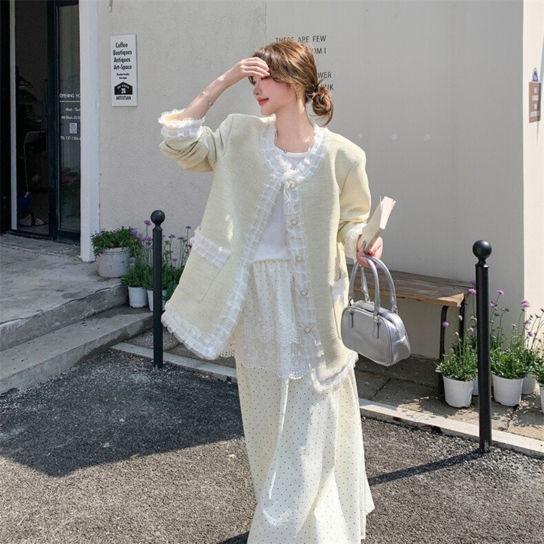 韩版蕾丝花边小香风西服外套女2025春秋新款减龄宽松休闲西装上衣,女装短外套,2C239