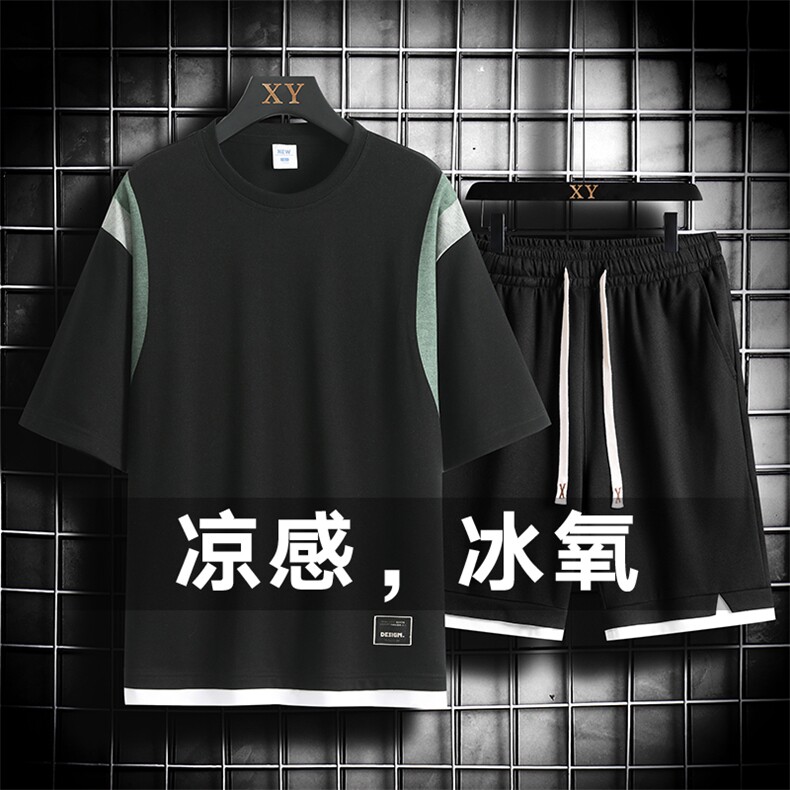 夏季运动套装网格挂拍休闲百搭时尚短套装CK2410+TC3157-P54控89,男装休闲套装,星座717