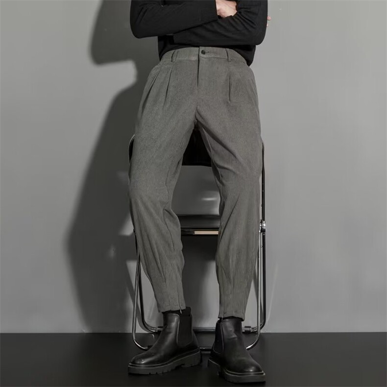 灯芯绒束脚裤男痞帅休闲裤冬加厚西裤垂感萝卜裤配马丁靴裤子P48,男装休闲裤,四季星座218-1