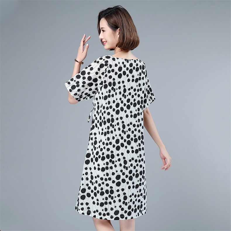连衣裙2021年夏季自然舒适宽松柔软简约圆点,女装连衣裙,叶笙衣