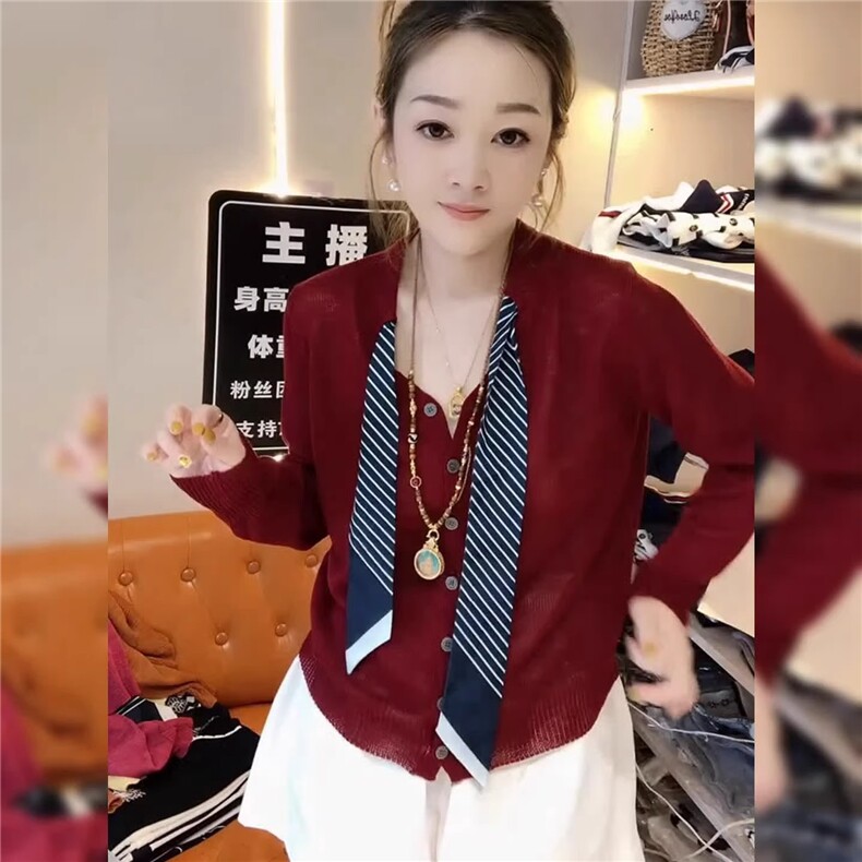 秋季新款针织v领开衫时尚百搭，女装针织衫/毛衣，恒旺羊绒