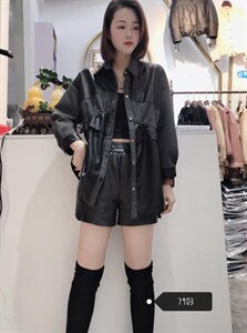 水洗皮拼针织图片
