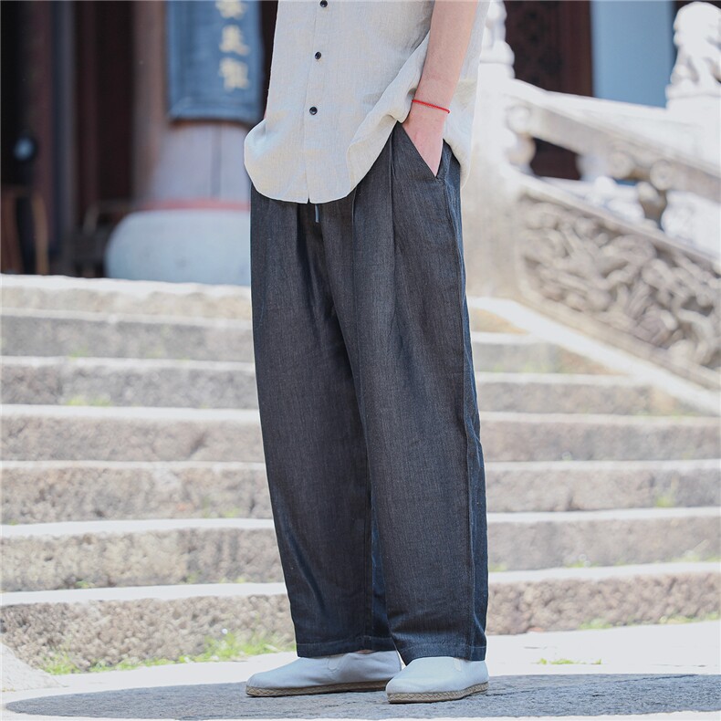牛仔色织亚麻休闲裤男夏季轻薄透气棉麻小长裤K51P120,男装休闲裤,星座704A（原B229A）