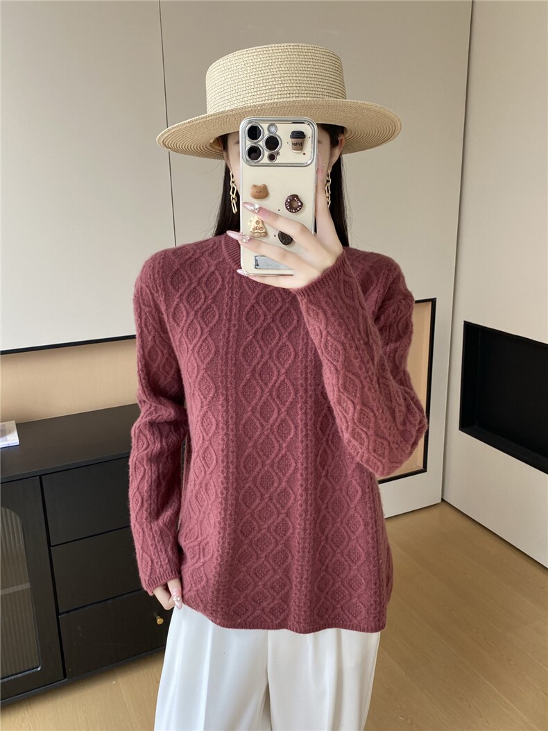 2025年秋季长袖复古加厚羊绒毛衣，女装羊绒衫，米哆哆羊绒