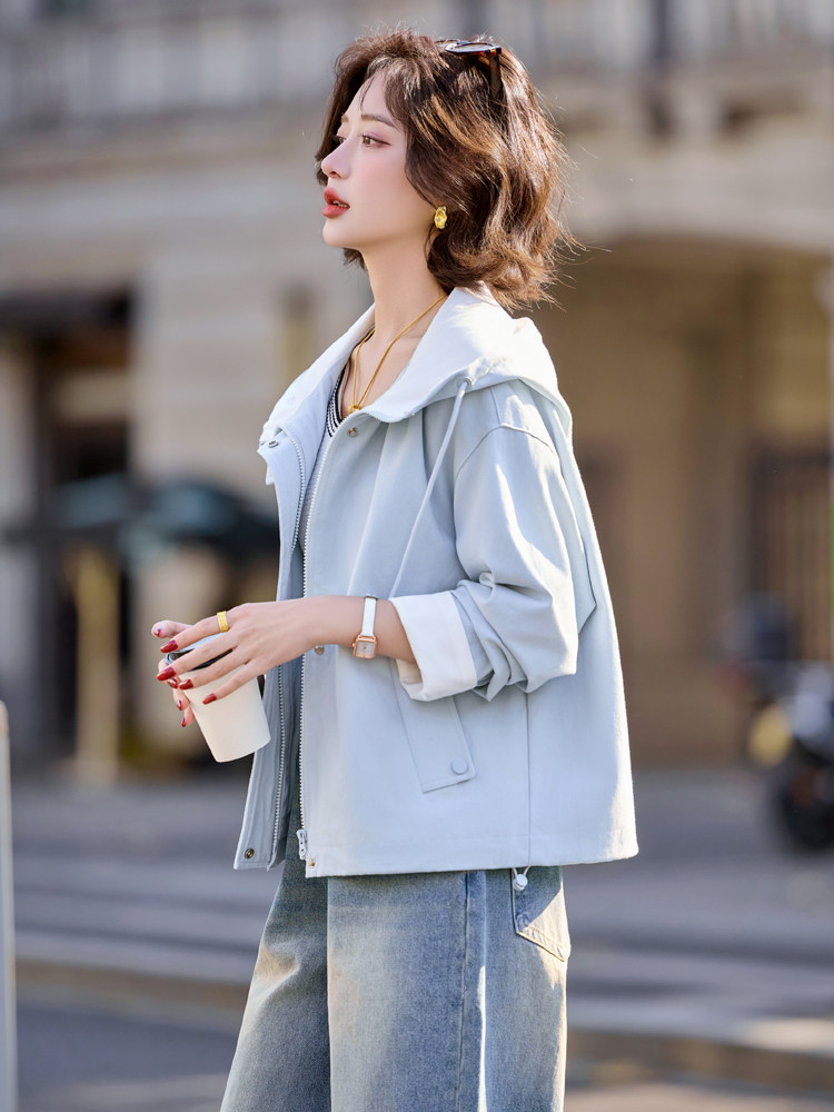 时尚休闲短款外套女2025新款春装小个子宽松撞色气质风衣夹克上衣,女装短外套,梦懿尔
