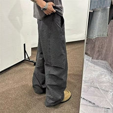2025美式复古老钱风廓形格子休闲裤男女休闲弯刀阔腿裤，男装休闲裤，四季星座505