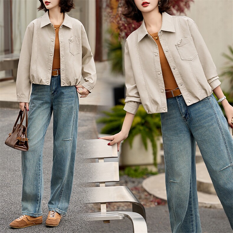 2025春秋季新款皮衣外套女pu皮翻领短款上衣拉链高级感机车服夹克，女装皮衣，江南女神