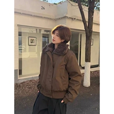 翻领毛领截短廓形宽松夹棉外套冬季女加厚飞行员夹克棉服，男装夹克，星座218-8
