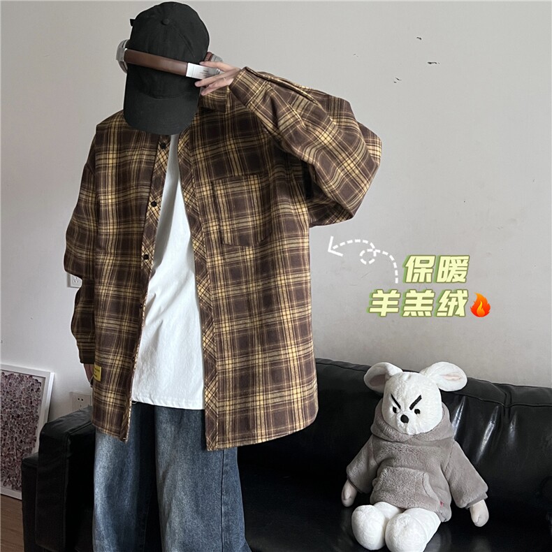 秋冬休闲潮流格子衬衫保暖加厚打底衫男C2158-特P32/C9732-特P40,男装衬衫,电商A007