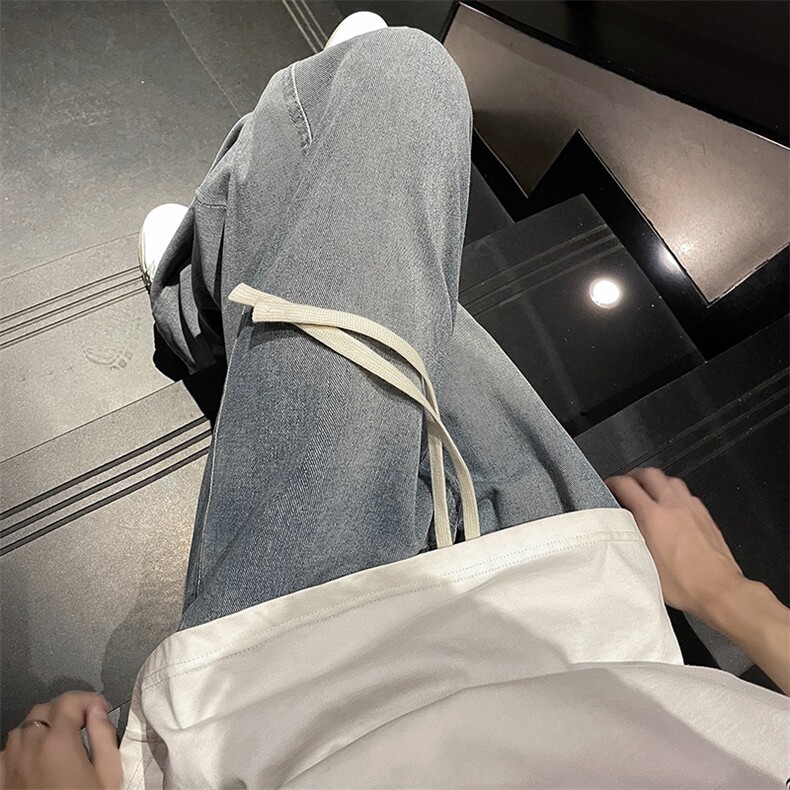 2024牛仔裤男女同款抽绳美式设计感休闲裤N03p45,男装牛仔裤,电商D315