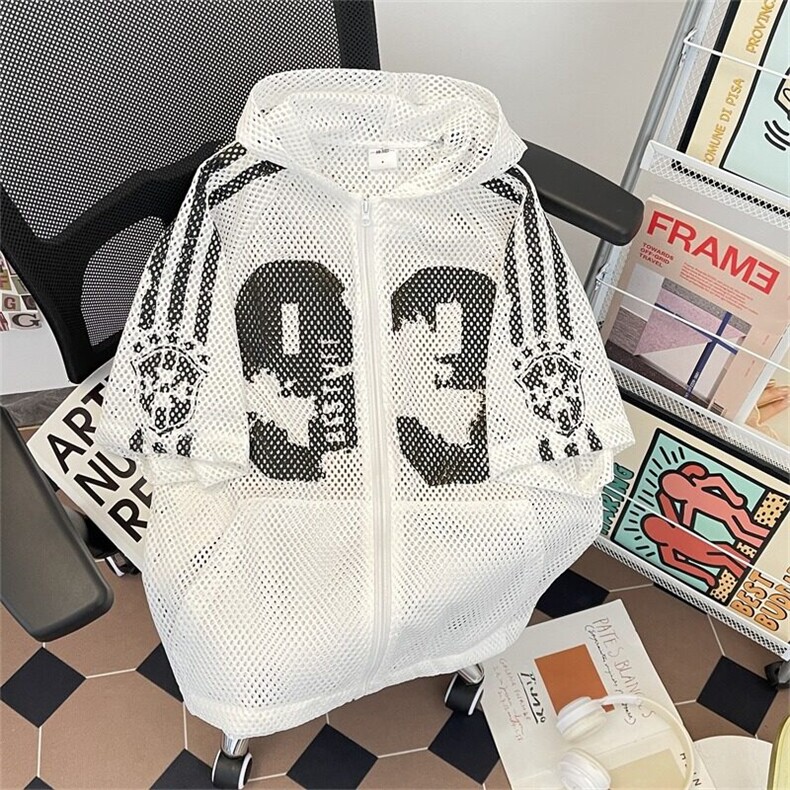 W479-P45复古镂空连帽球衣小众设计感夏季宽松短袖外套情侣,男装T恤,星座911-1