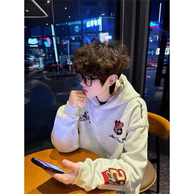 美式高街重磅字母刺绣连帽卫衣男女2026潮牌宽松情侣帽衫外套,女装短外套,四季星座505