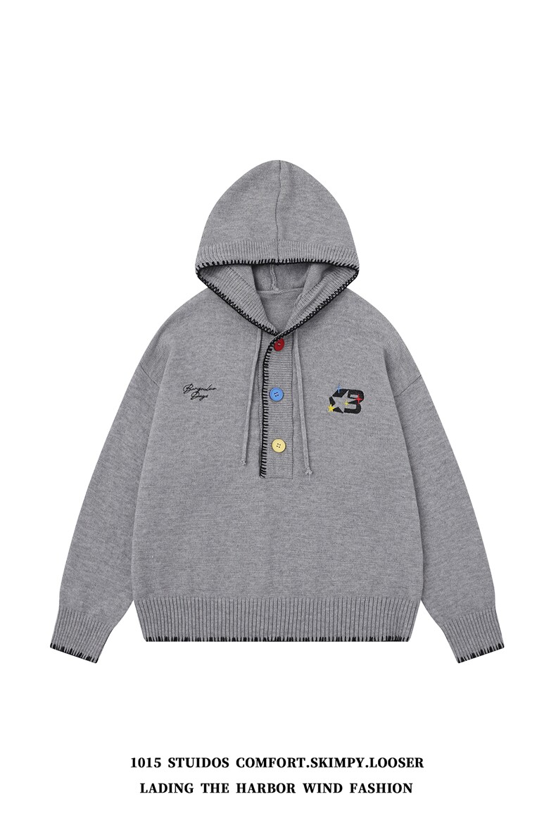 （直播）美式字母刺绣宽松连帽情侣套头毛衣1015-M390-P90,男装针织衫/毛衣,四季星座1015