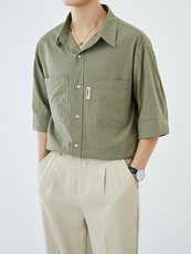 轻熟风全棉包扣休闲纯色短袖衬衫男透气衬衣A236-0839-P58，男装衬衫，电商A236