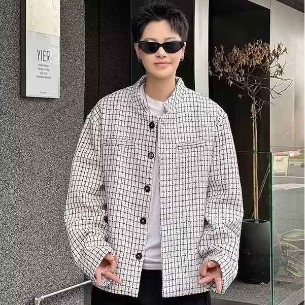 秋冬男士新款编织棉线小香风翻领夹克外套男女款休闲百搭保暖上衣,男装夹克,星座506A