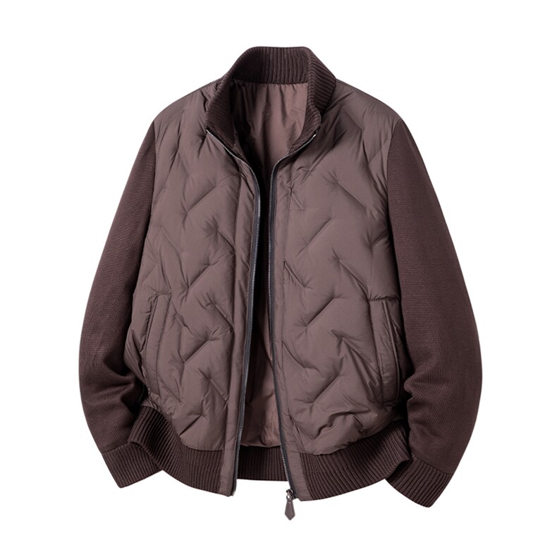 高端轻奢针织袖羽绒服男2025冬季新款潮流90鸭绒立领拼接外套,男装羽绒服,星座914