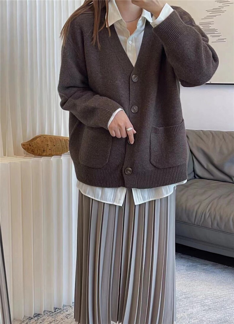 秋冬简约气质纯色针织衫女保暖减龄毛衣针织外套,女装羊毛衫,纳慈羊绒
