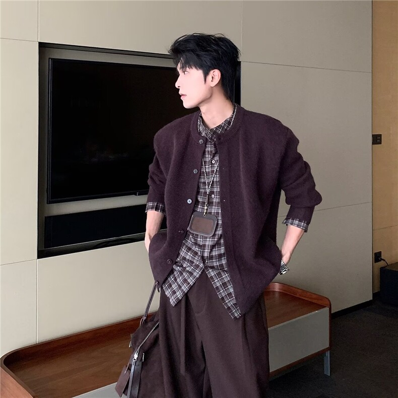 M93日系复古毛衣开衫男美式慵懒保暖休闲宽松针织外套女潮,男装针织衫/毛衣,星座308A-1（原309B-1）