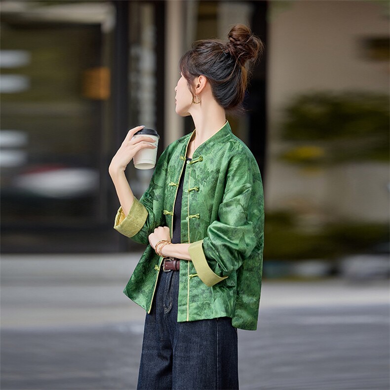 芷墨2025新款秋装时尚复古新中式外套缇花外套超百搭,女装短外套,芷墨服饰