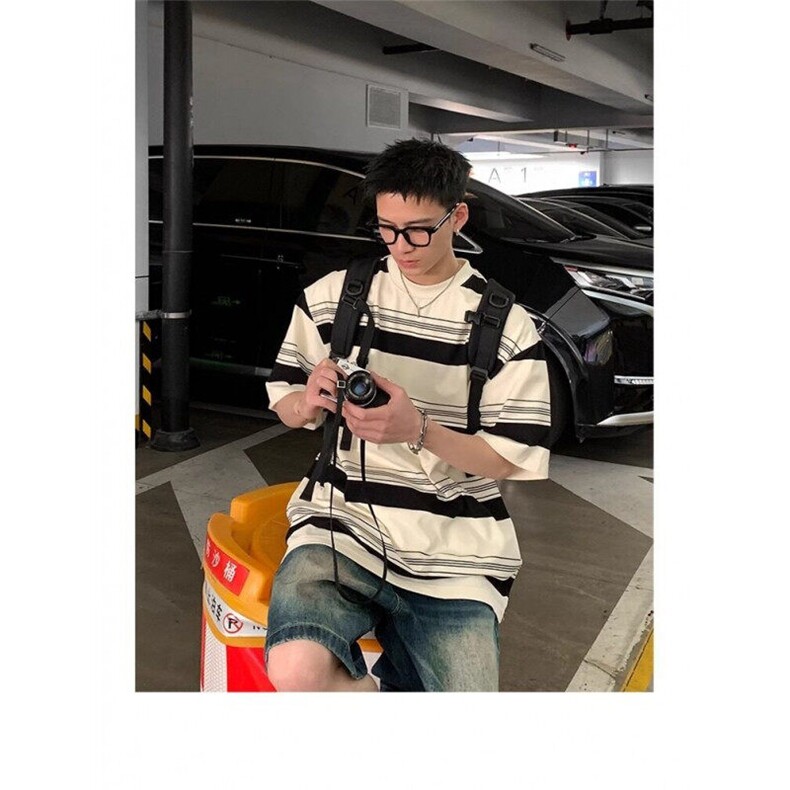 新款！纯棉高质量版型条纹短袖简约百搭cleanfit风男女同款TW60,男装T恤,星座1116A（原606A-3）