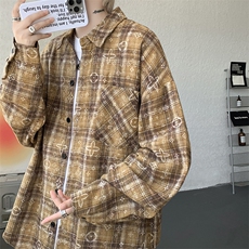 衬衫男秋季新款港风宽松大码格子扎染长袖衬衣CS506-P35，男装衬衫，星座214-3