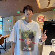 特P19控38230g重磅纯棉灌篮高手印花港风短袖t恤男DT3130，男装T恤，电商B370