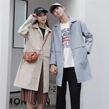 9076情侣风衣情侣装中长款宽松休闲情侣风衣男，男装风衣，星座404A