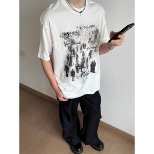 美式复古情侣短袖t恤男夏季宽松休闲cleanfit上衣潮WLD6622-p33图片