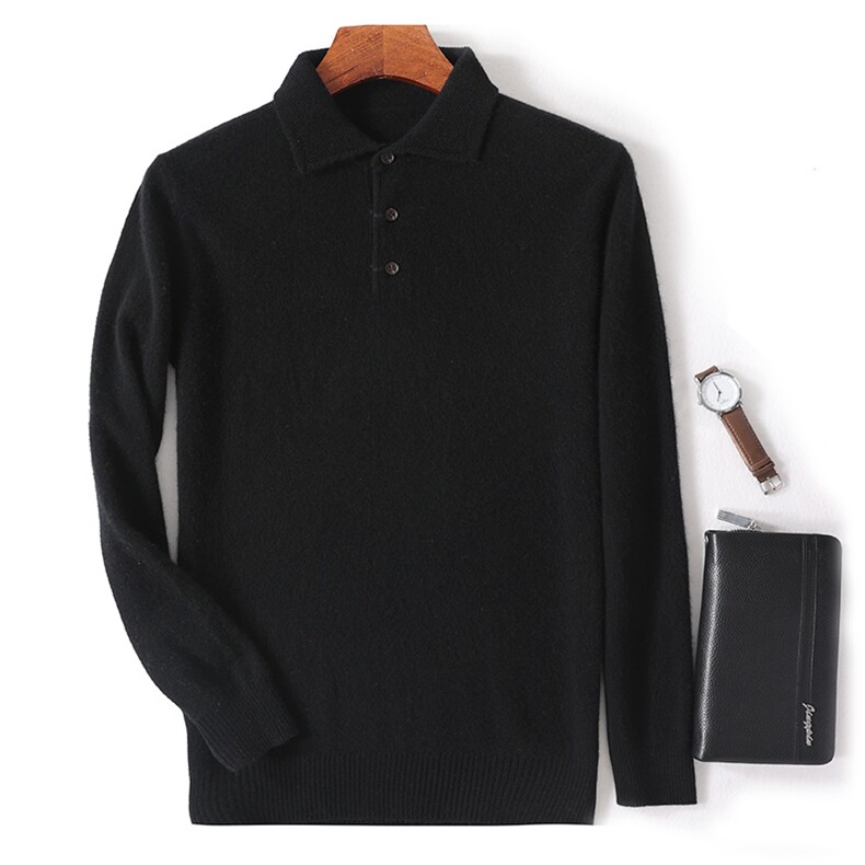 秋冬季新款舒适时尚百搭男士翻领中厚POLO领羊毛衫男装，男装羊毛衫，绒韵雅