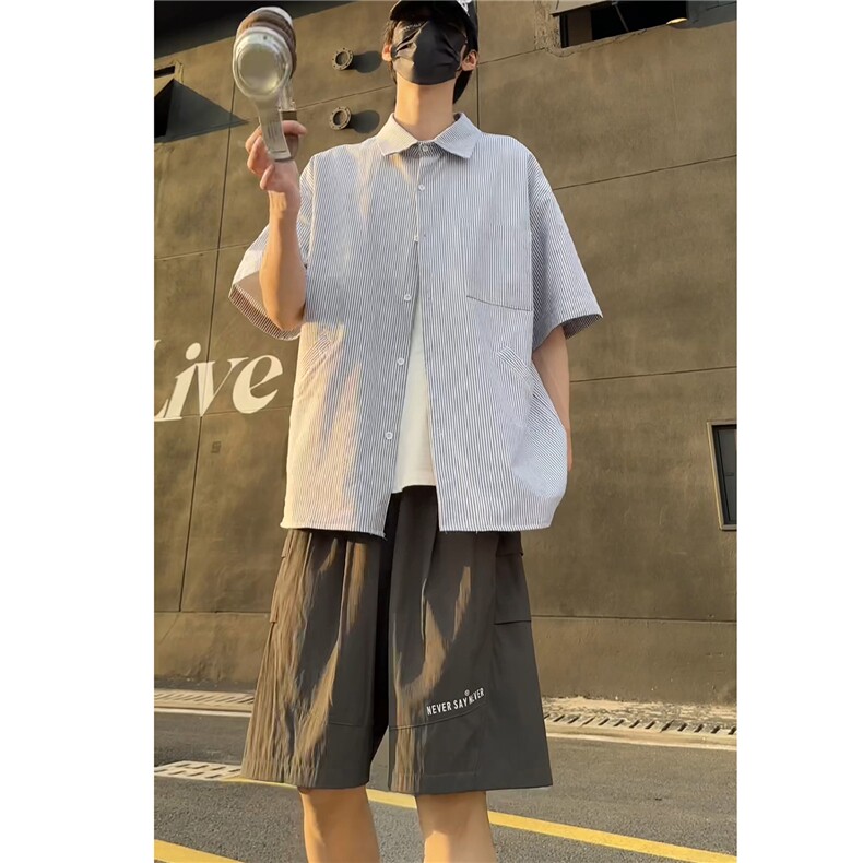 条纹衬衫短袖抖音可送样A061-AC00641-P55-棉,男装衬衫,电商A061