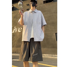 条纹衬衫短袖抖音可送样A061-AC00641-P55-棉，男装衬衫，电商A061